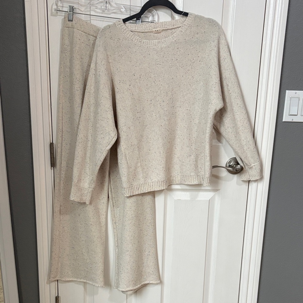 Oat Cozy Sprinkle Cream Knit Sweater and Pants Set